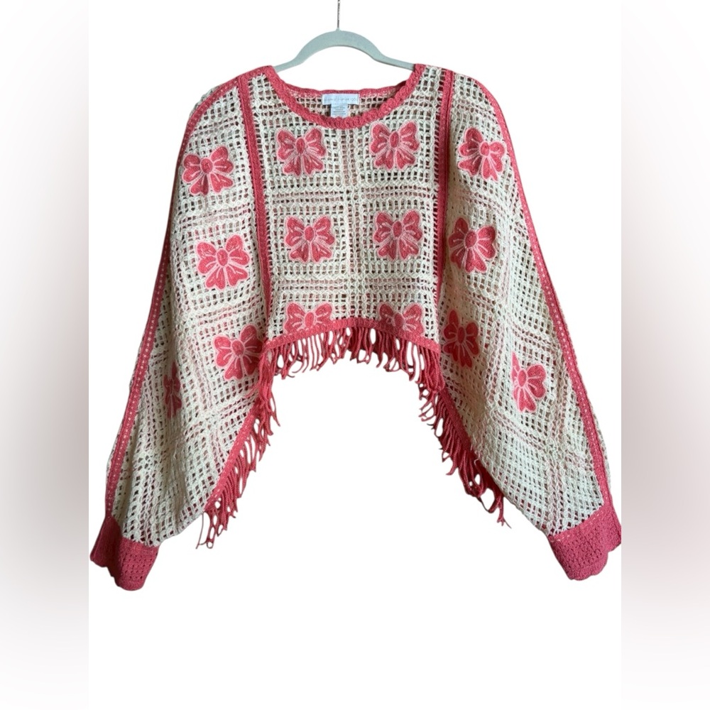 House of Harlow 1960 Crochet Knit Shawl Fringe Poncho - Picture 5 of 9
